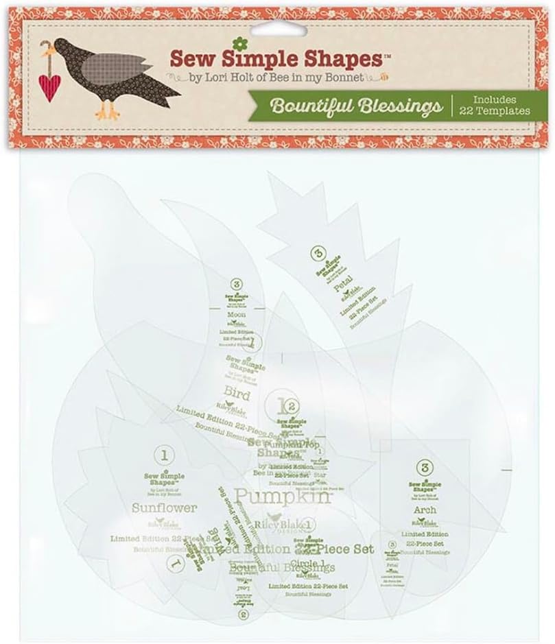 Riley Blake Bountiful Blessings Sew Simple Shapes Template Set By Lori Holt of Bee in My Bonnet | 22 Reusable Appliqué Templates for Quilting | Baked with Love Collection