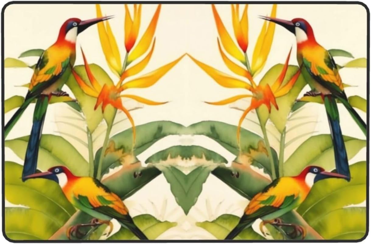 Tropical Bird of Paradise Area Carpet,Soft Rug Mat Cozy Short Pile Bath Carpet for Living Room,Bedroom,Office Decor Carpet