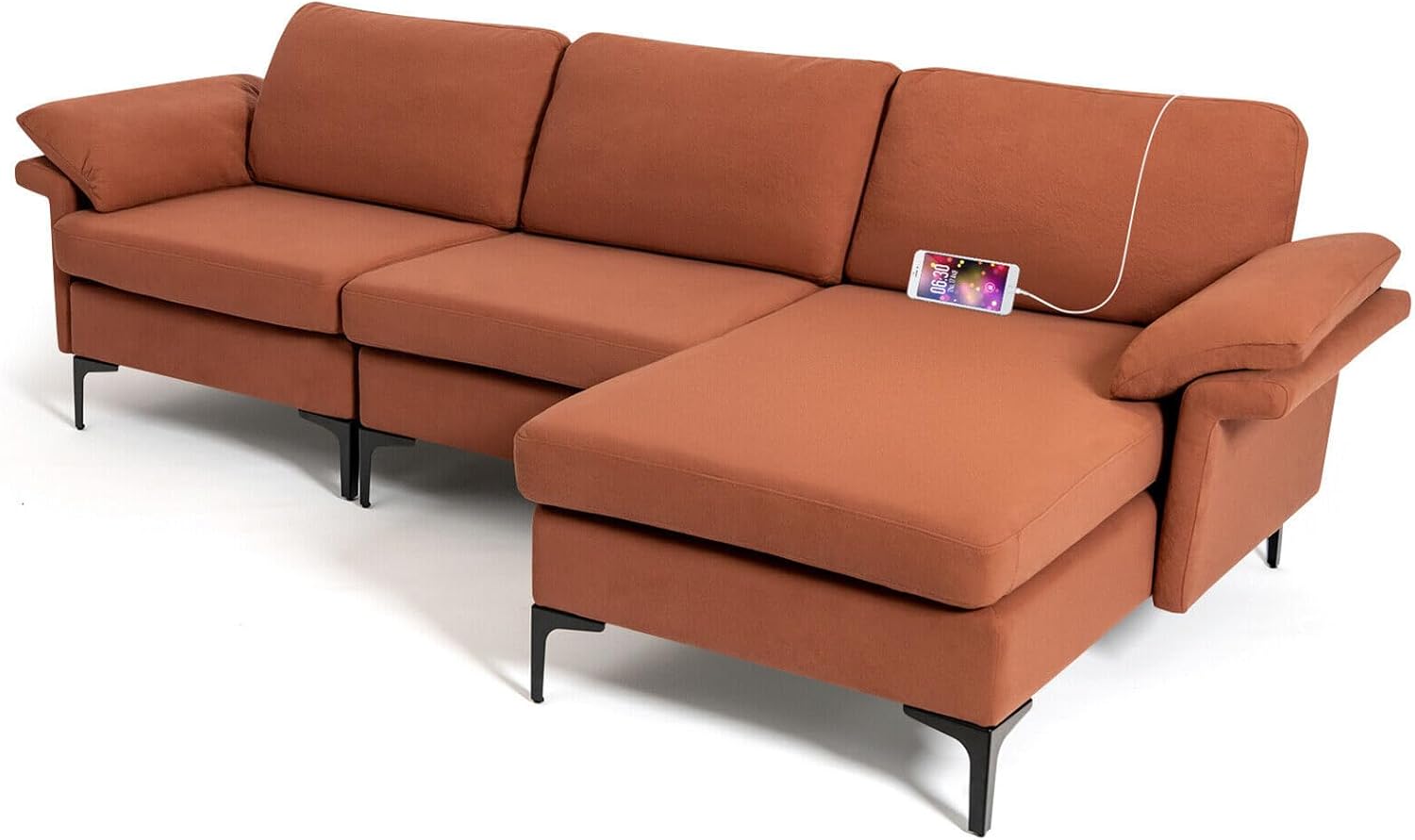 MARURY Convertible Sectional Sofa Couch, Modern Modular L-Shaped Sectional Sofa, W/Reversible Chaise & 2 USB Ports for Living Room, Home Furniture, Apartment