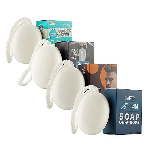 Miniatura 6 de LIARTY 4 jabones en una cuerda, jabón en barra natural para hombres, jabones de baño a granel para cara, manos, cuidado corporal, fácil de colgar,