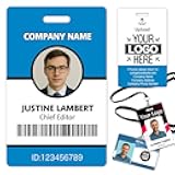 Custom ID Badge Personalized Employee ID Card Identification Badges Print Name Photo Logo Double Work Badges Barcode Tag Volunteer Office ID Vertical