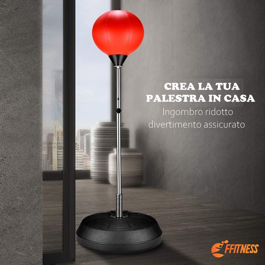 FFitness PUNCHING BALL BAMBINI ADOLESCENTI CON BASE RIEMPIBILE E ASTA REGOLABILE | SACCO BOXE PUGILATO ALLENAMENTO