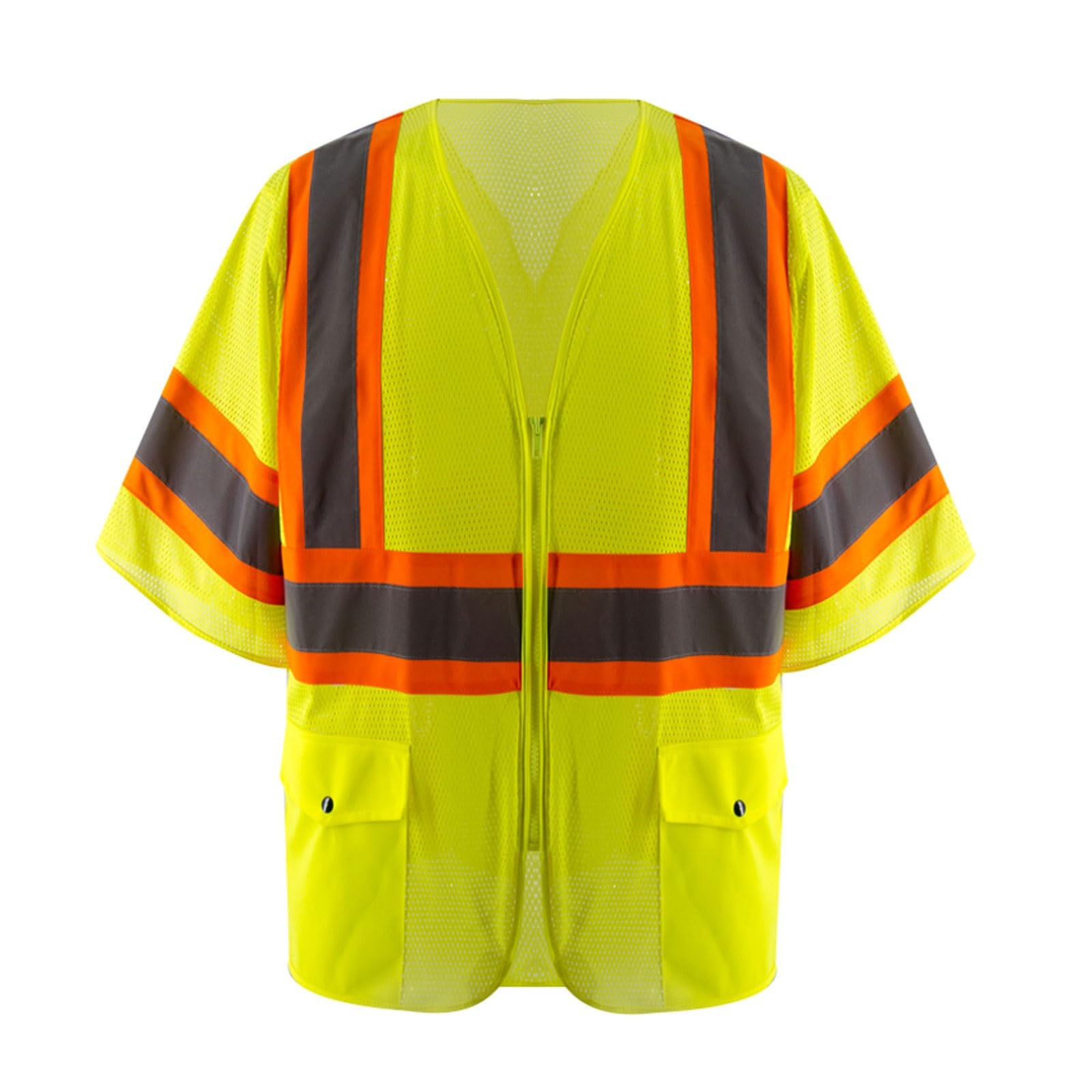 Chaleco reflectante de alta visibilidad, chaleco de trabajo con cremallera y múltiples bolsillos for hombres y mujeres, equipo de seguridad industrial. chaleco reflectante