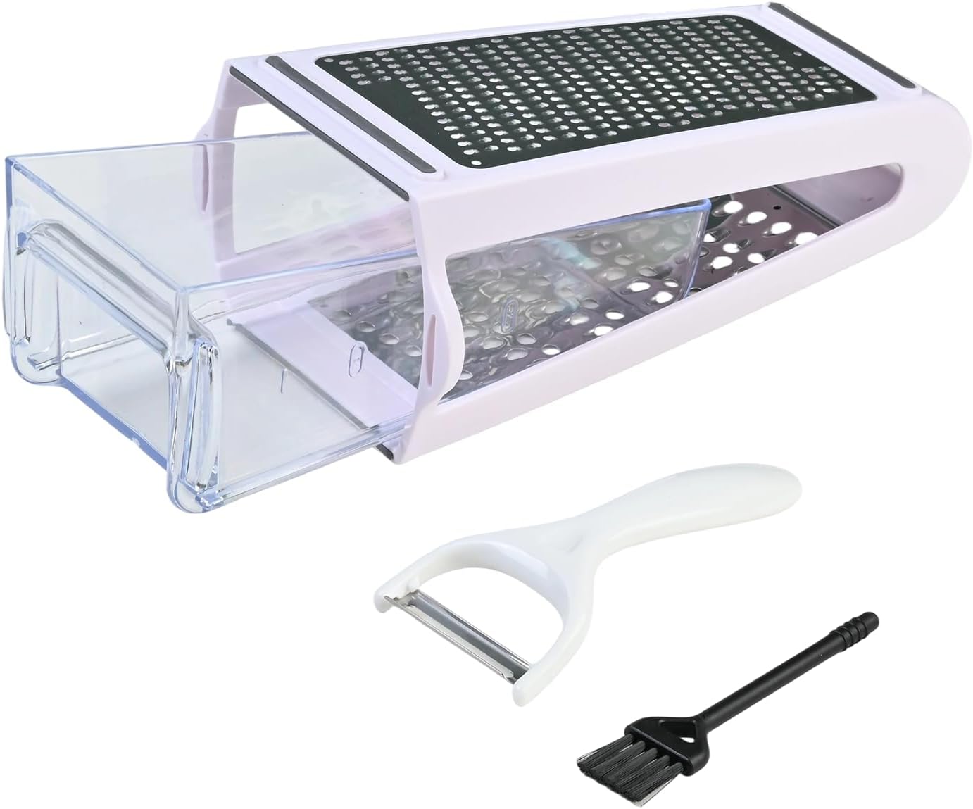 Double-Sided Cheese Graters for Kitchen with Container, Box Grater in Stainless Steel, Cheese Grater Box with Peeler and Small Brush, Cabbage Shredder for Cheese, Vegetables and Fruit