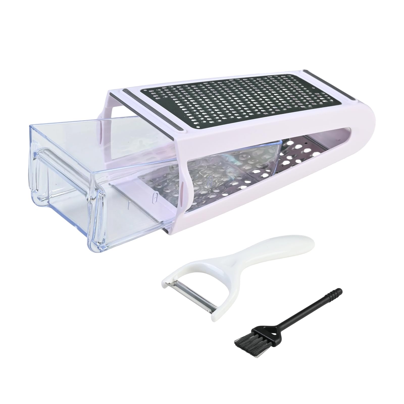 Double-Sided Cheese Graters for Kitchen with Container, Box Grater in Stainless Steel, Cheese Grater Box with Peeler and Small Brush, Cabbage Shredder for Cheese, Vegetables and Fruit