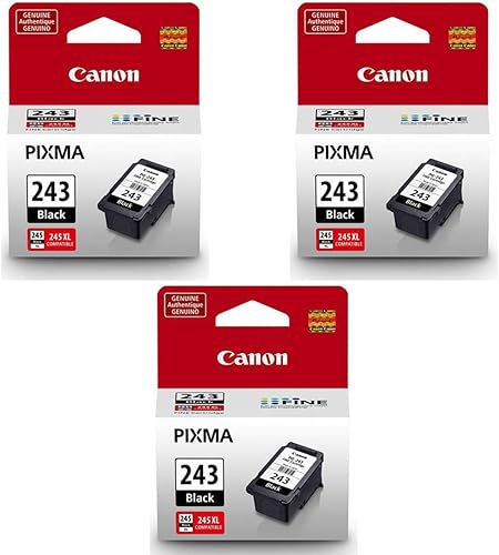 Canon Paquete de 3 cartuchos de tinta negra PG-243 para impresoras PIXMA IP, MX, MG, TS y TR Series - 0.2 fl oz