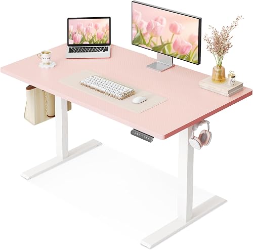 40" Pink Electric Standing Desk Height Adjustable for Home Office
