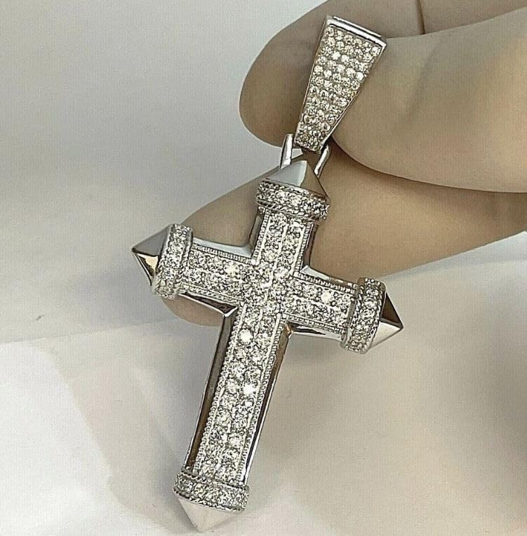 2.20Ct Lab-Created Diamond Cluster Cross Pendant Necklace – Round Cut 14K White Gold Plated Silver Jewelry