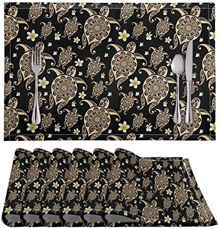 Pizding Tropical Palm Leaf Print Placemats, Stain Resistant Anti-Skid Washable PVC Table Mats Kitchen Place Mats, Set of 4 for Dinner Weddings Brunches