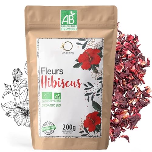 ORIGEENS HIBISCUS ORGANIC 200g Superior Grade | Hibiskusblommor för Bissap, iste, infusion och örtte | Infusion Detox Drainante | Torkade ekologiska Hibiskusblommor