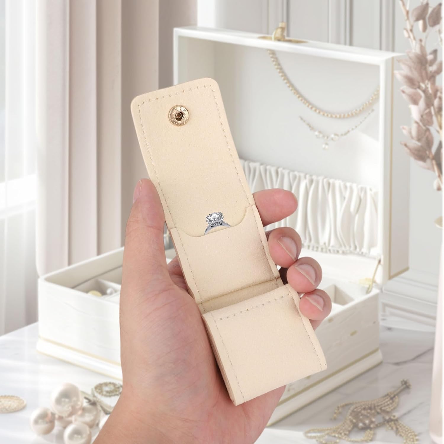 2pcs Mini Travel Jewelry Roll Bags, Foldable Organizer Case with Snap Button & 8 PVC Jewelry Storage Holder Pouches for Earrings Rings & Necklaces