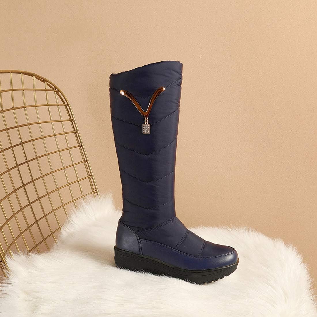 VOKLIN Women's Winter Over The Knee Thigh High Snow Boots Waterproof Rain Fur Lined Warm Wide Calf Snow Boot