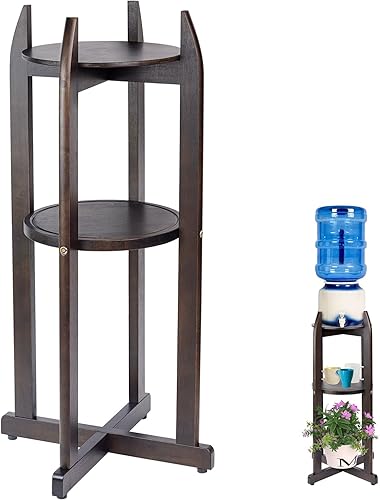Dispensador de agua de madera maciza natural (32.8 pulgadas de alto-11.2 pulgadas de ancho) dispensador de bebidas con 2 estantes redondos incluidos
