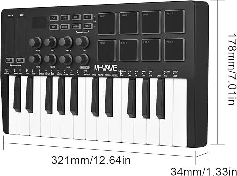 25-Key MIDI Control Keyboard Mini Portable USB Keyboard MIDI Controller with 25 Velocity Sensitive Keys 8 RGB Backlit Pads 8 Knobs