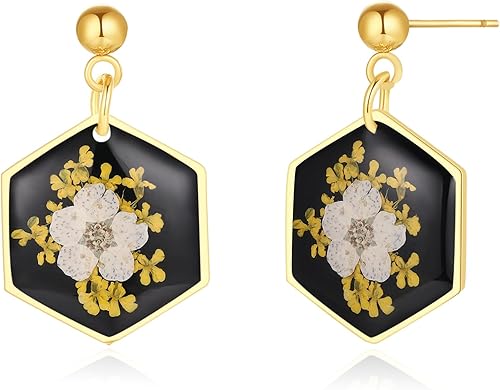 Vista 47 de Forget-Me-Not and Queen Anne's Lace Pressed Wildflower Earrings Pressed Flower Earrings Handmade Drop and Dangle Earrings Gift for Woman