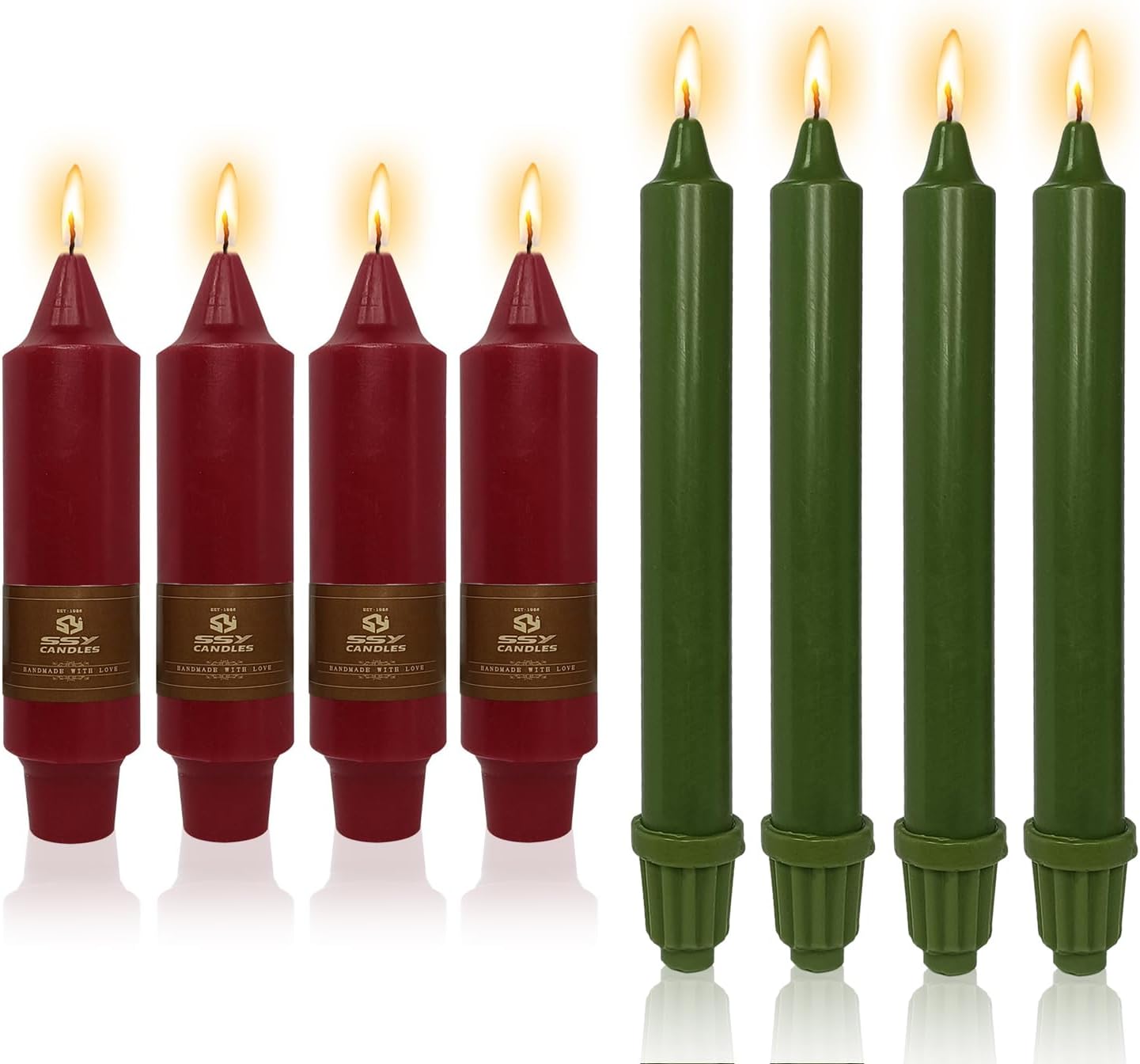 NJAO HOO 5 Inch Red Short Taper Candle, 8 Inch Evergreen Unscented Taper Candlesticks for Home Decor