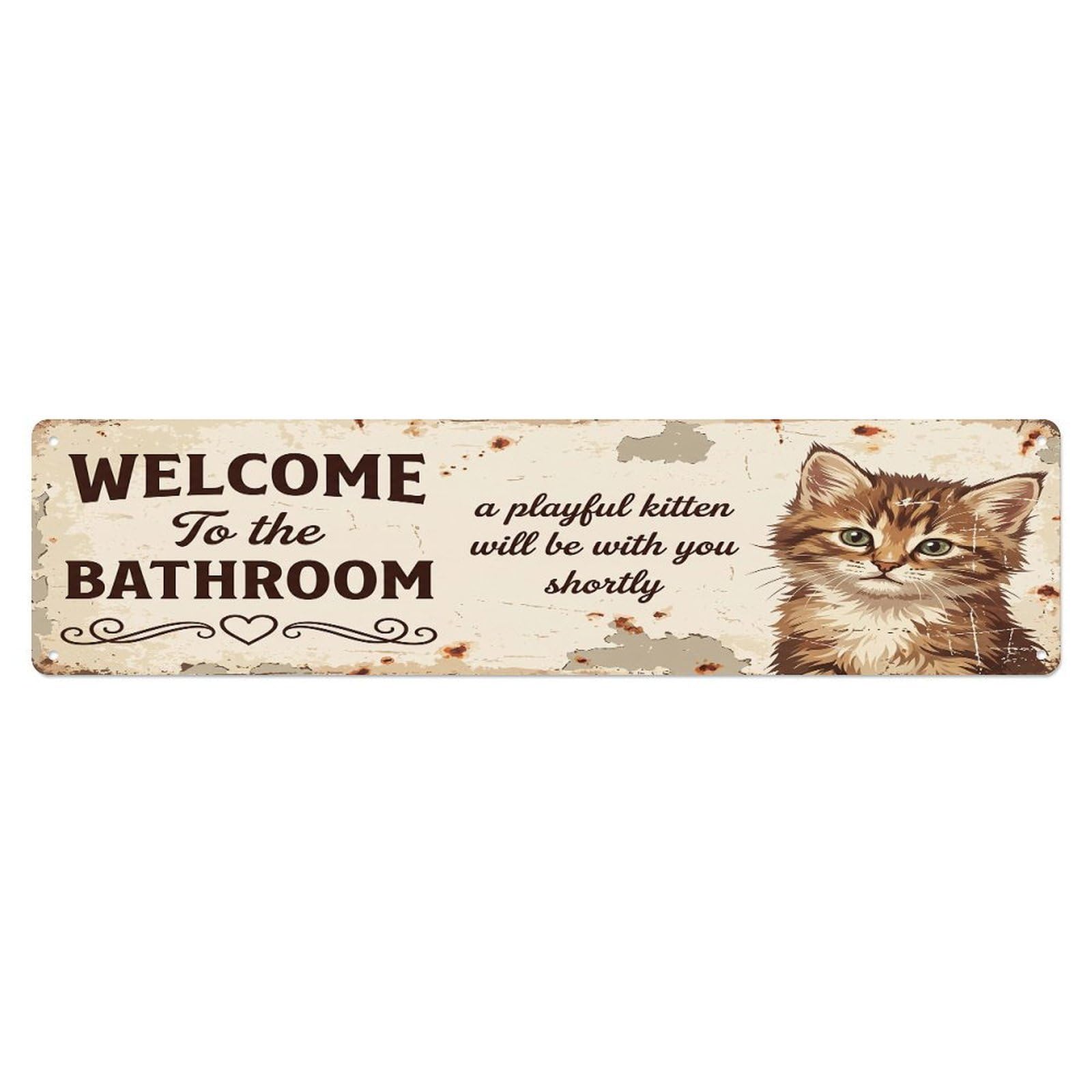 Vintage WELCOME To The BATHROOM Playful Kitten Metal Tin Sign