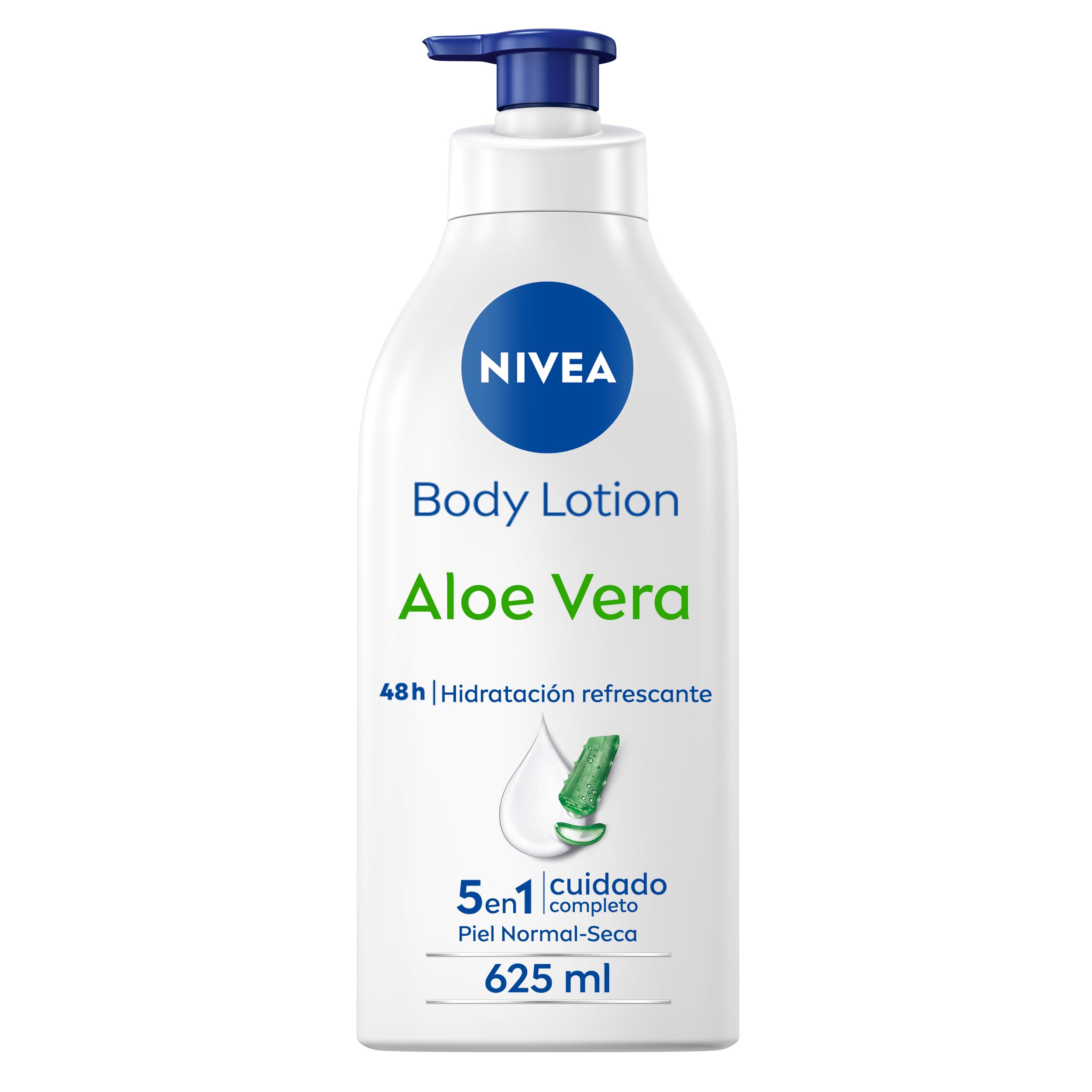 NIVEA Body Loción Aloe Vera 5 en 1 Cuidado Completo (1 x 625 ml), loción corporal refrescante para 48 horas de hidratación profunda, loción hidratante con aloe vera y sérum