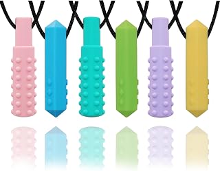 Chewy Necklaces for Sensory Kids, 6 Pack Oral Motor Therapy Chew Toys for Boys Girls with Chewing,Teething, Biting, Autism, ADHD, SPD, Silicone Adult Chew Toys Chewable Necklace Reduce Anxiety Fidget