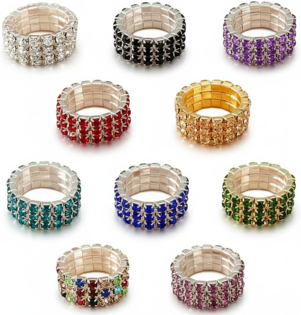 Sparkling Rhinestone Ring Set Trendy Elastic Rhinestone Crystal Stretch Ring Stackable Jewelry for Women Girls
