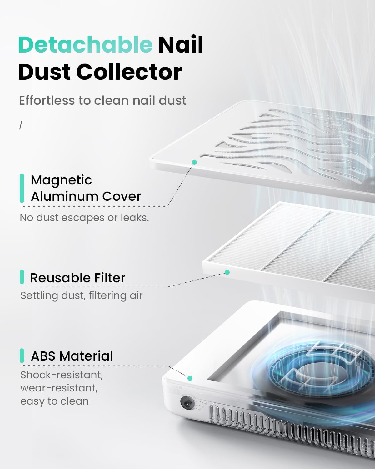 Nail Dust Collector-4000RPM Professional Nail Vacuum Dust Collector with Reusable Filter, 608Pa Nail Fan Dust Collector, Dual Voltage