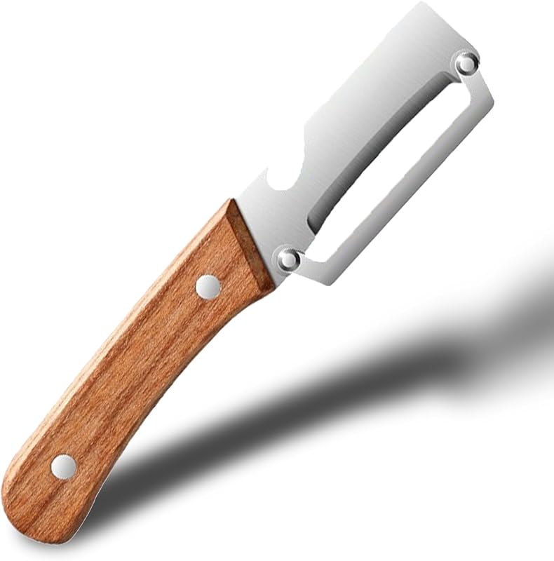 Pelapatate Multifunzionale, Multi-Functional Vegetable Peeler, Pela Patate multifunzionale in acciaio inossidabile per la cucina con manico in legno e apribottiglie (1PC)