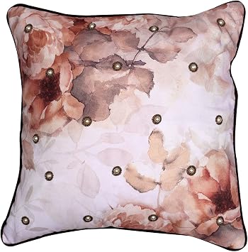 Decozen Throw Pillow Covers - Cushion Covers with Insert in Floral Print with Embroidered Pearls for Home Decor, Couch, Bed, Living Room &Bedroom Pillow Case for Room Decor - 1Pc 22x22Inch