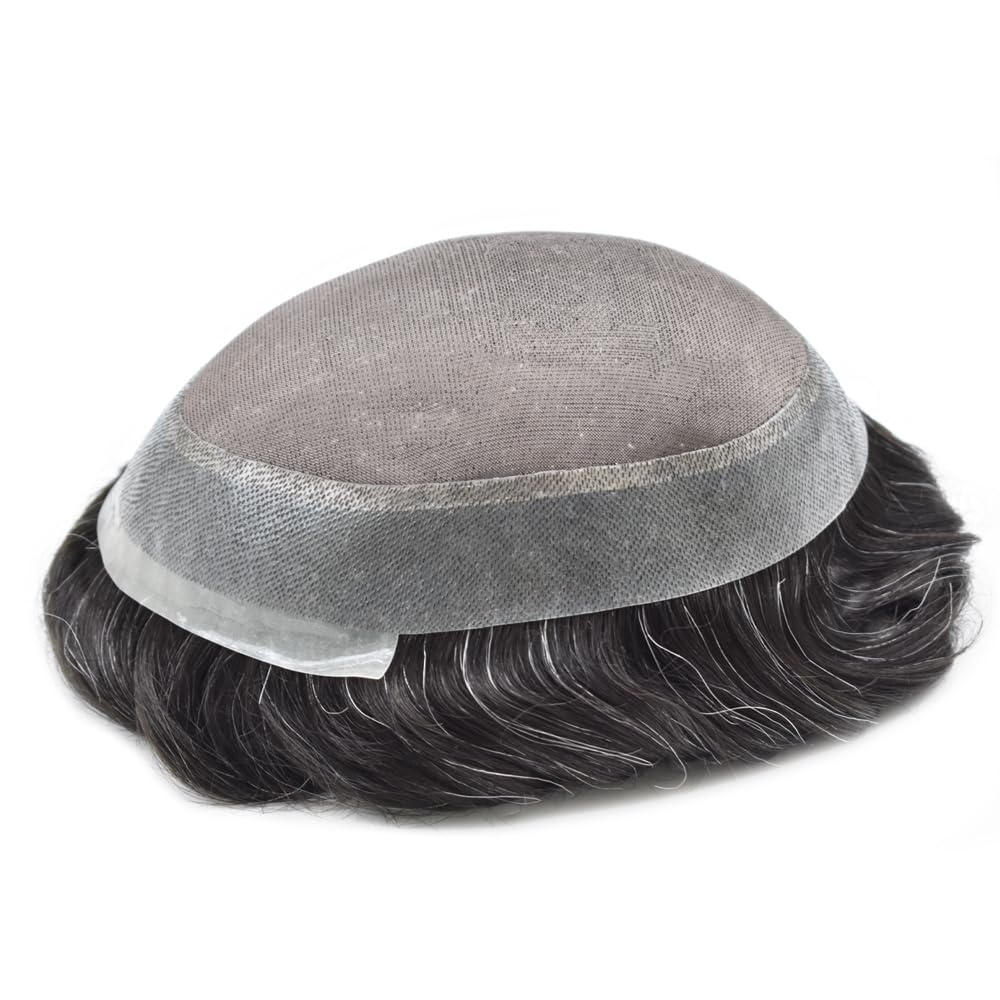 Men Toupee Human Hair Durable Fine Mono Hair Toupee for Men Hair Units Clear Poly Mens Toupee Human Hair Systems Protesis Capilar Para Hombre7x9-110% Light to Medium density#1B20OFF BLACK+20% GREY
