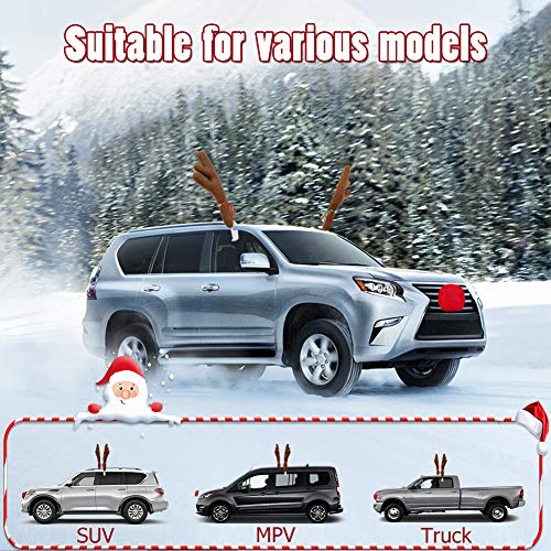 ovsor Car Christmas Reindeer Antlers & Nose Decorations,Rudolph Set Reindeer Ornament Costume Auto Accessories for Any Vehicle Decor