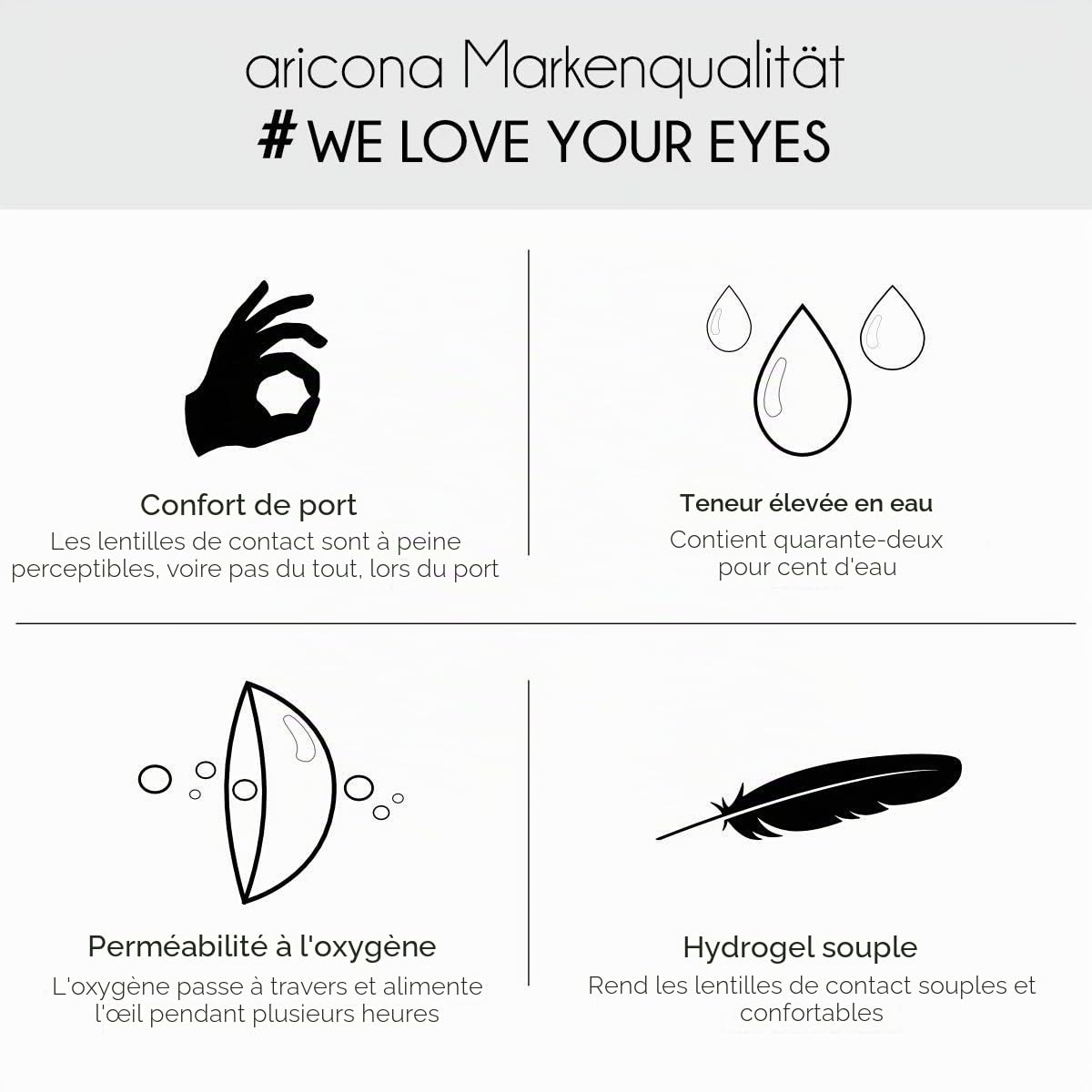 Lentilles de contact ARICONA : Lentilles de contact sclérotiques noires lentilles annuelles de 22 mm - jeu de 2 - sans correction