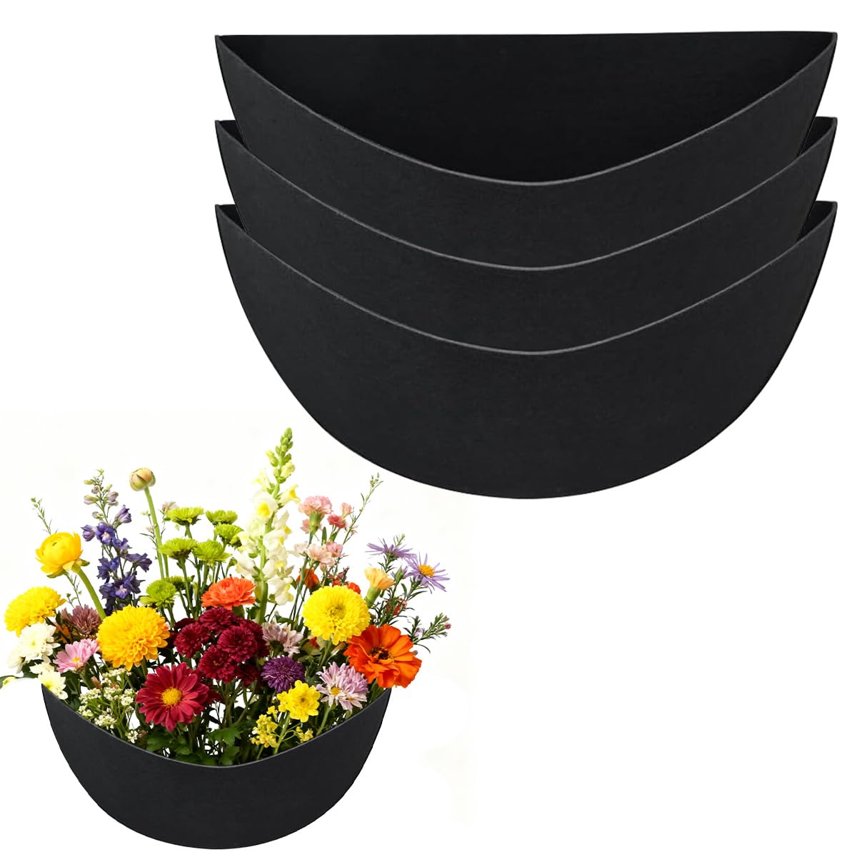 FOCCTS 14 Inch Half Round Planter Liners Fabric Plant Liners Half circle Flower Basket Liners Replacement Felt Liner Coconut Liners Alternative for Wall Hanging Basket Planter 3PCS