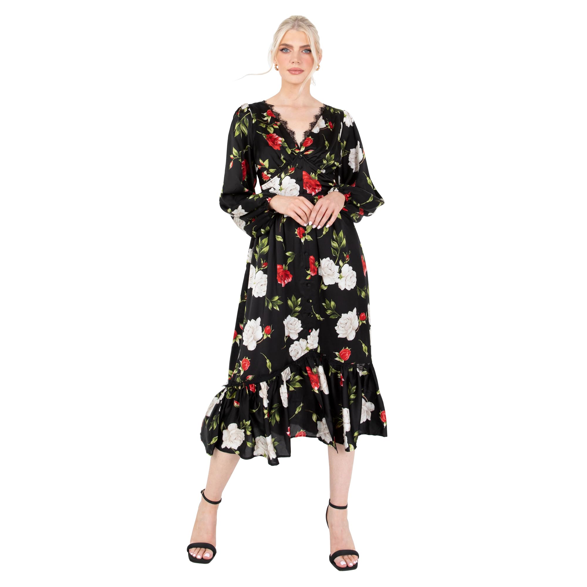 Robe longue fleurie fluide coupe empire pour affiner la silhouette chic