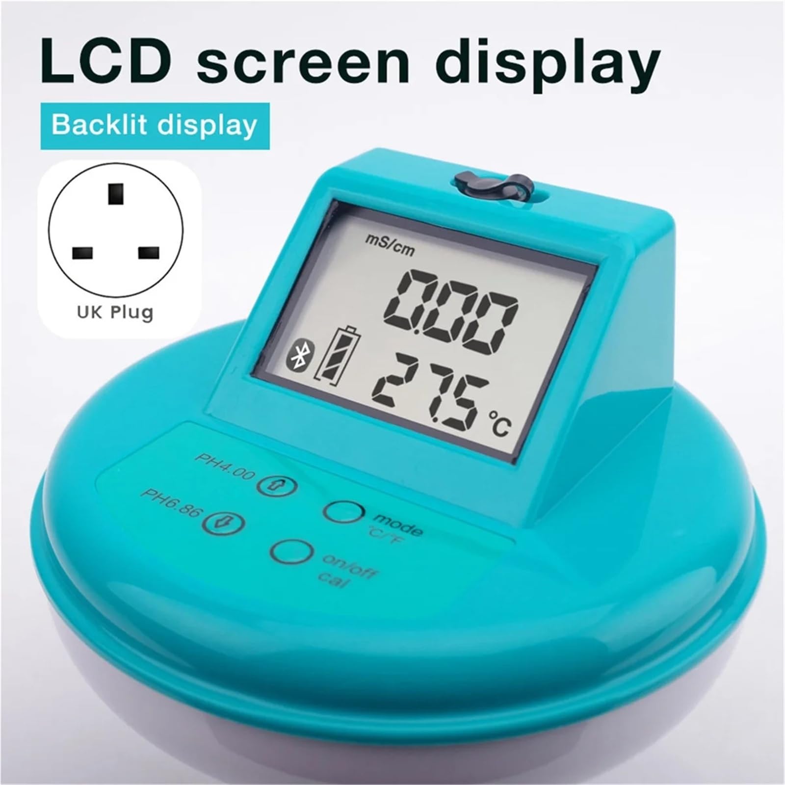 Misuratore di pH, EC, temperatura, ORP, 4 in 1, tester qualità acqua, misuratore conduttività for acquari, piscine, acquacoltura, letture dati APP,Multifunzionale