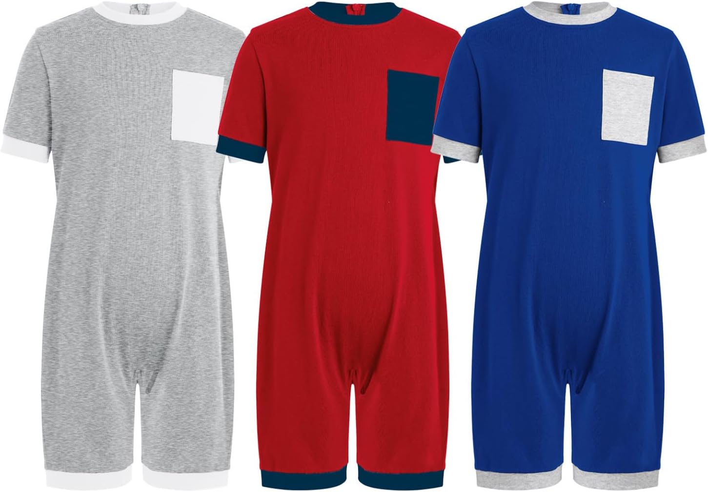 3 Pack Special Needs Adaptive Clothing for Kids Short Sleeve Anti-Strip Romper Zip Back One Piece Jumpsuit Bodysuit