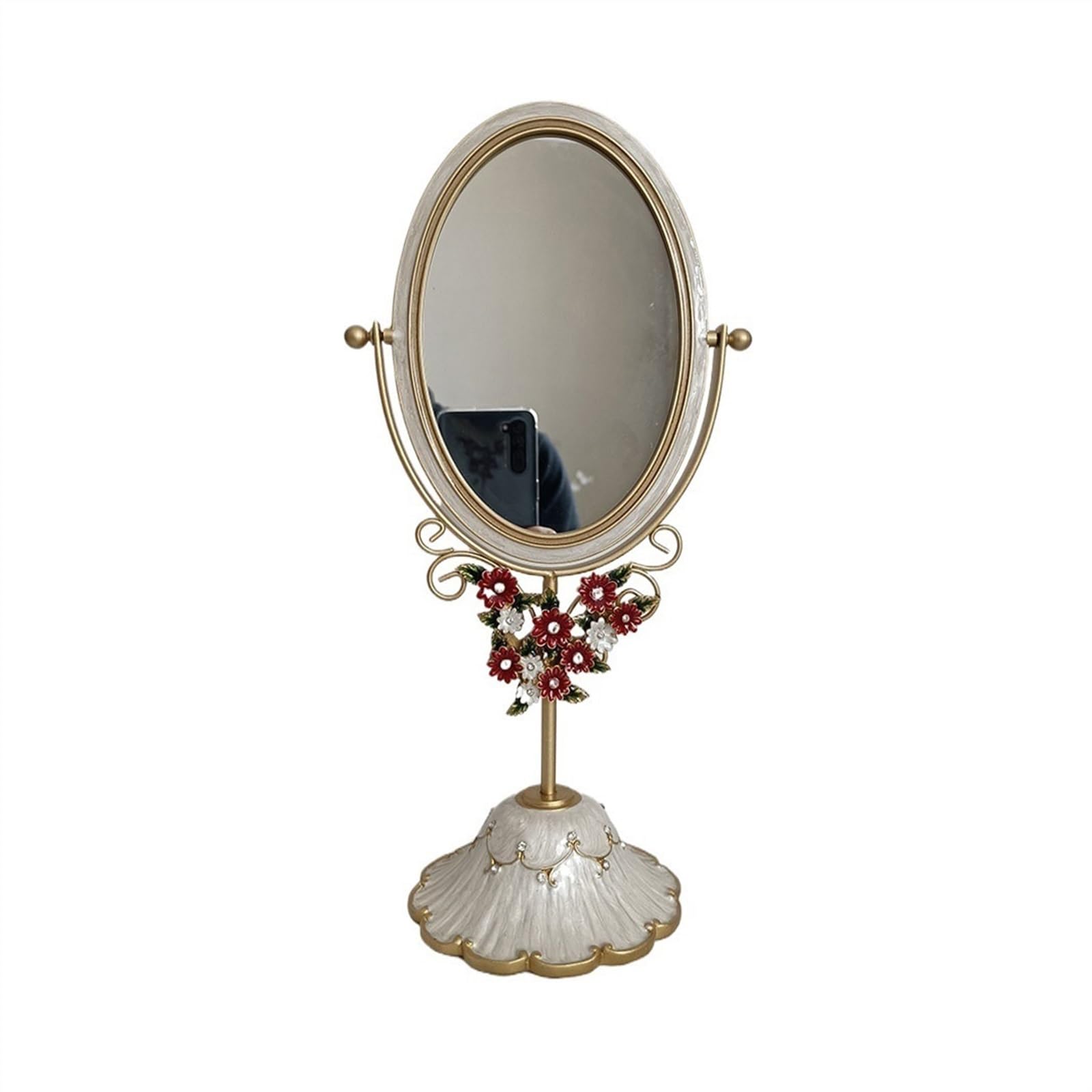 GHJrtHFJ Desk mirror, Household Retro Dressing Mirror European Iron Oval Tabletop Cosmetic