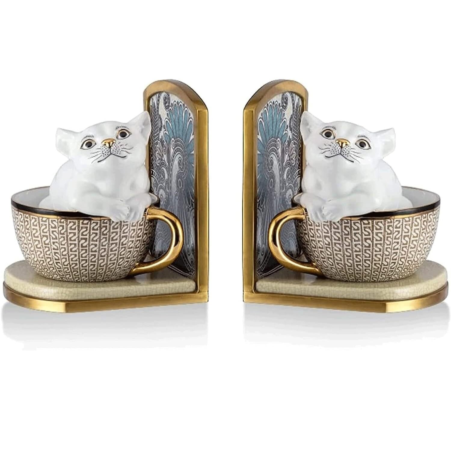 Sujeta Libros Estanteria Sujetalibros Elegantes de Porcelana y latón, sujetalibros con decoración de Animales para Fiesta de té, Libros de Ilustraciones, Extremos de Libros Sujetalibros