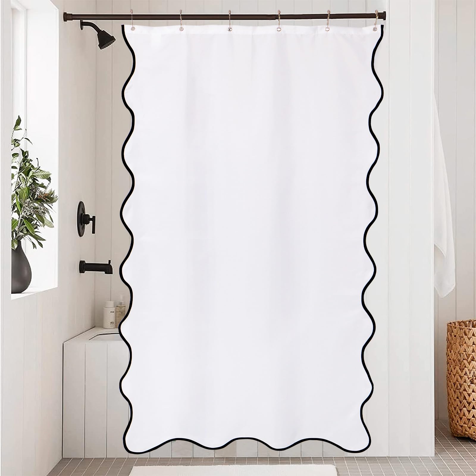 Rideau de douche en tissu imperméable blanc bohème, décoration de salle de bain avec crochets
