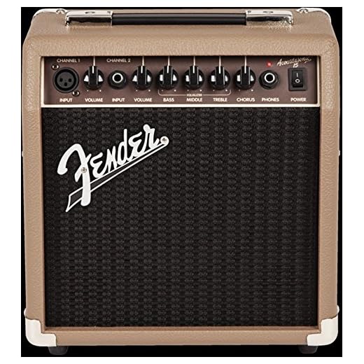 Fender Acoustasonic 15 - Amplificador de Guitarra Combinado, 15 W, Apto para Guitarra acústica, marrón, Incluye Doble Entrada (micrófono + Guitarra), para Cantante y Compositor