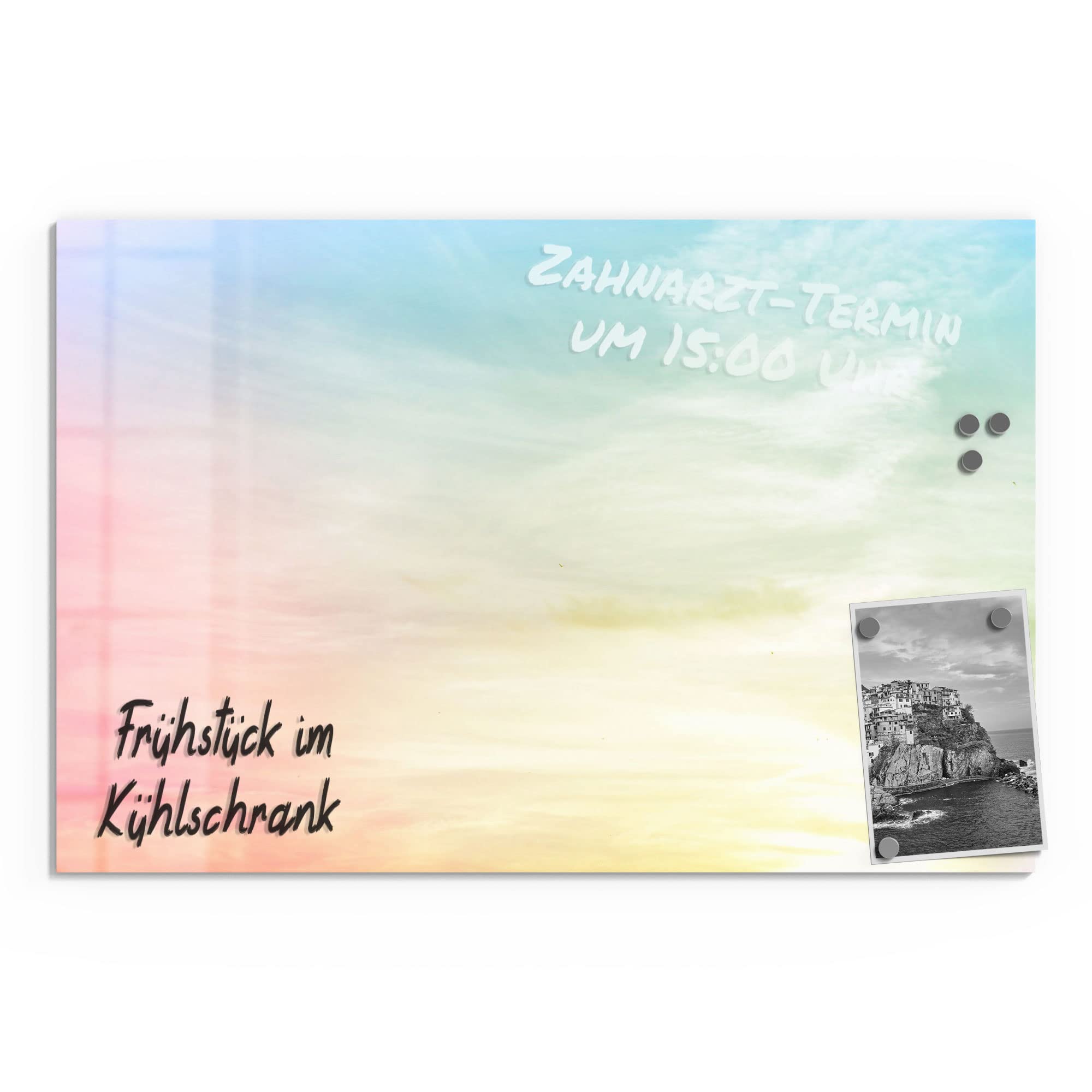 DEQORI Glas-Magnettafel | 60x40 cm groß | Motiv Pastelliger Himmel | Memo-Board aus Glas | Magnetboard inkl. Magnete, Stift & Tuch für Küche & Büro | Tafel magnetisch & beschreibbar