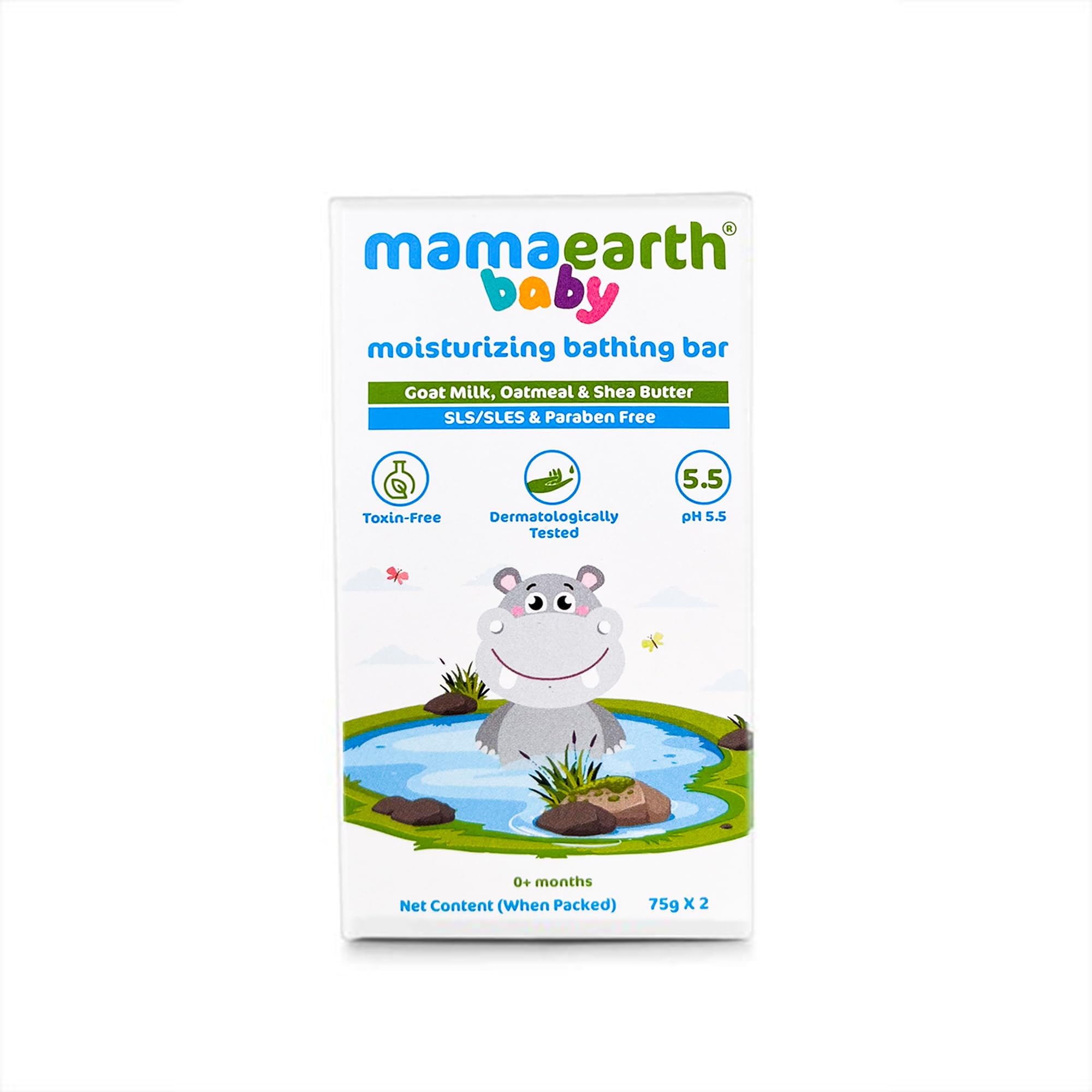 Moisturizing Bathing Bar For Babies - 75 g x 2 | Infused with Goat Milk, Oatmeal and Shea Butter | Gently Cleanses, Retains Moisture, Balanced at 5.5 pH