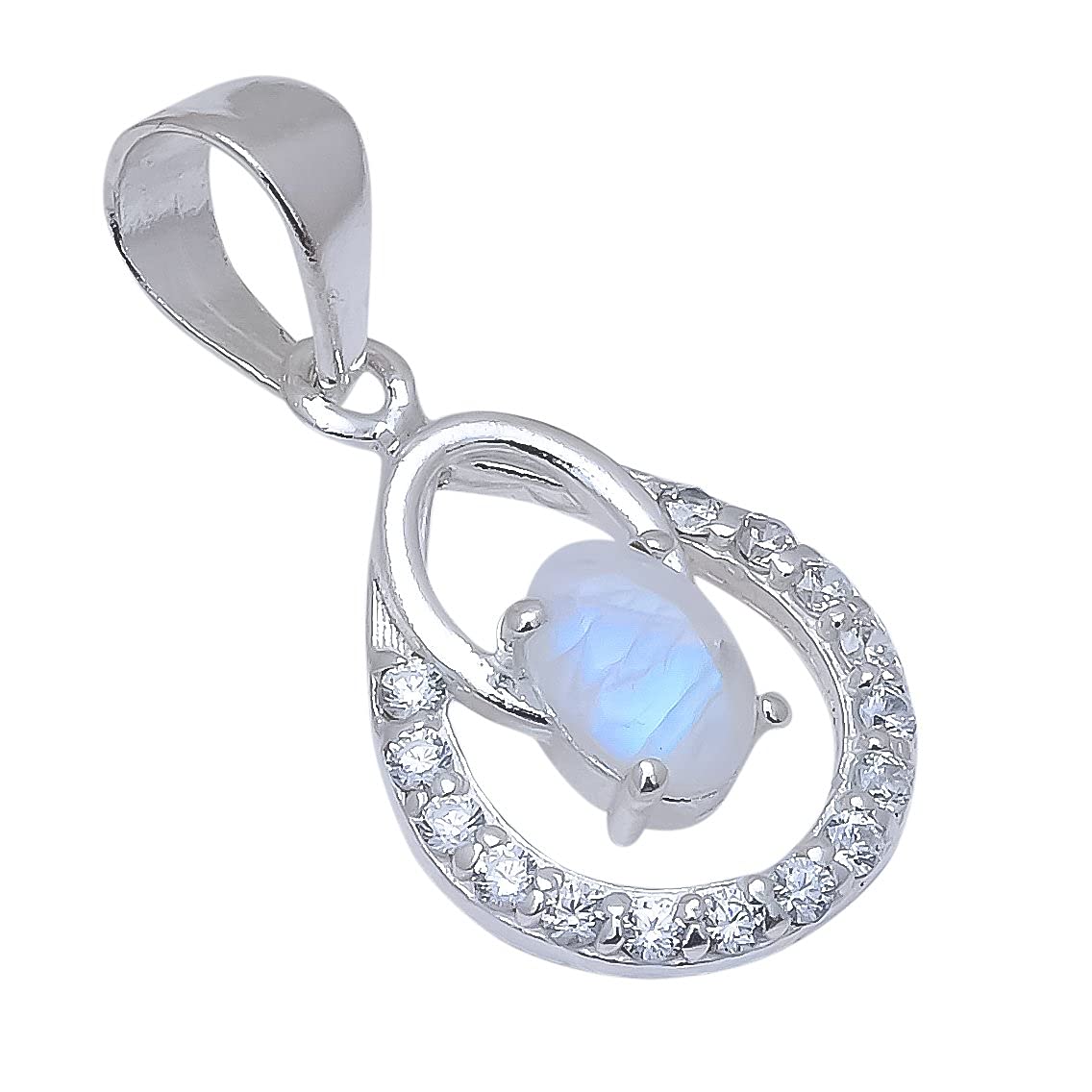 Rainbow Moonstone, White Topaz Gemstone 925 Sterling Silver Pendant(1.5 gm)-image-35