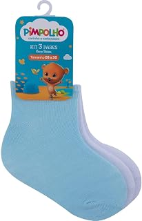 Kit Meia Lisa C/ 3 Pares 26 ao 30 - Pimpolho Cor:Branco/Azul;Tamanho:26 ao 30