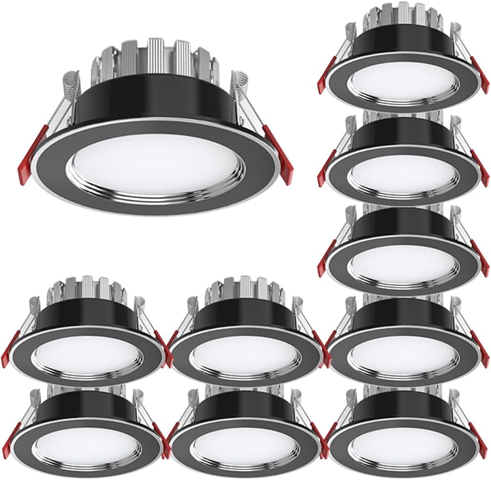 10 Pack LED Downlight Ultra-Thin Round Panel Light Recessed Baffle Trim 3000K/4000K/6000K Selectable Dimmable Daylight Retrofit Downlight Simple Retrofit Installation