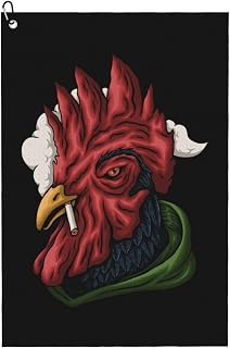 Rooster Smoking Golf Towel 24" X 16" Microfiber Waffle Pattern Golf Accessories for Golf Bag with Carabiner Clip