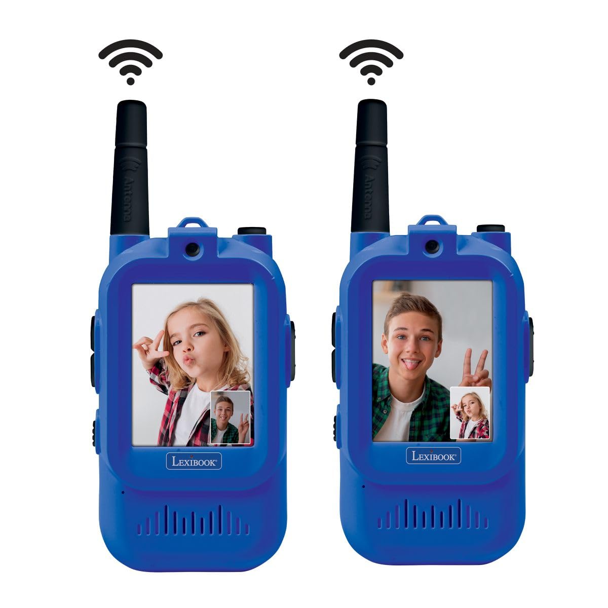 LEXiBOOK, Rechargeable Talkie-Walkie with Video Call, Color Screen, Visual Communication, Built-in Battery, Long Range, for Games and Adventures, Blue, TWV10