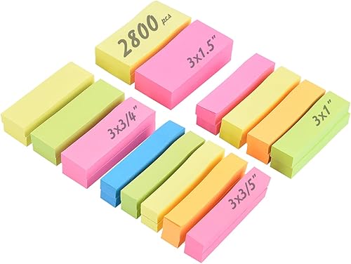 ADVcer 2800 pestañas de marcadores de página, 4 tamaños, 5 colores, pestañas de índice adhesivas fluorescentes surtidos, banderas de página de