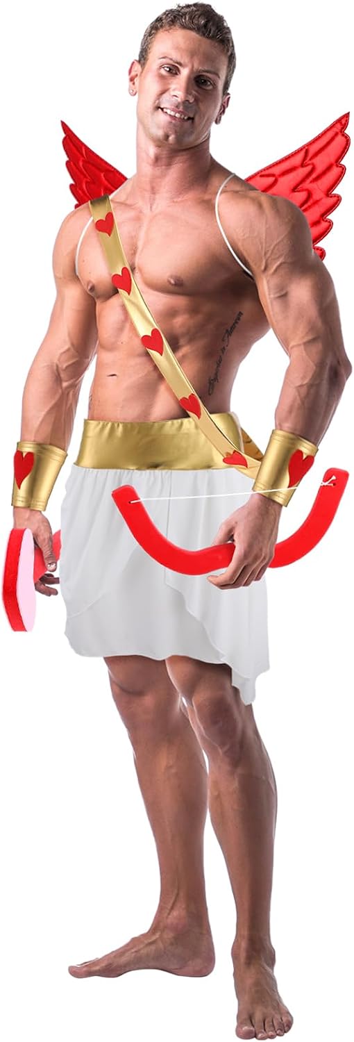 Cozypower Valentine's Day Cupid Costume for Adult Include Wings Arrow Bow Wrist Cuffs Body Sash Kilt for Valentine Dress Up