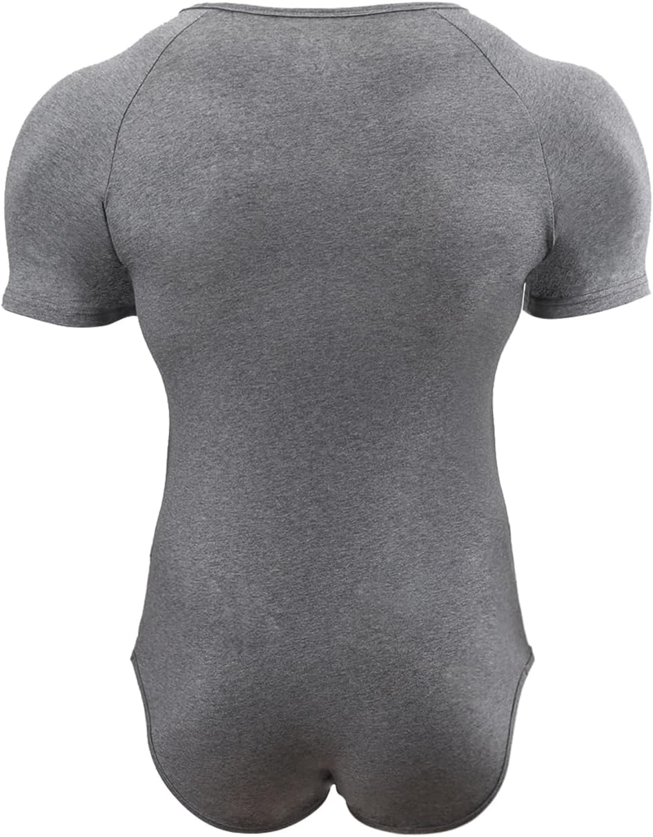 CutiePlusU Men's Short Sleeve Onesie Cotton Button Crotch Bodysuits Adult Snaps Crotch Onesies