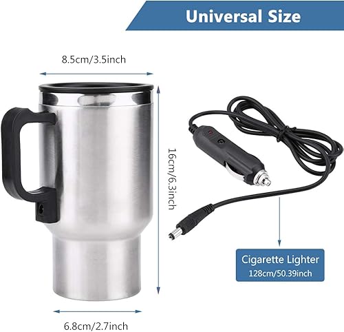 Miniatura 6 de Taza de calefacción de viaje, hervidor eléctrico de acero inoxidable para automóvil con encendedor de cigarrillos, taza de café eléctrica para agua