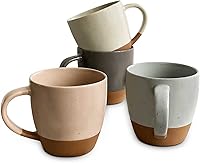 Mora Ceramic 16oz Large Latte Mug Set of 4 - Microwave Safe Porcelain Coffee Cups, Big Handles, Modern Boho Neutral Stoneware for Self-Care